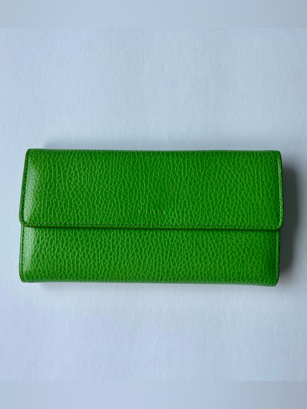 LoDIS Los Angeles Green Leather Checkbook Wallet Organizer Snap Clutch Zip Coin